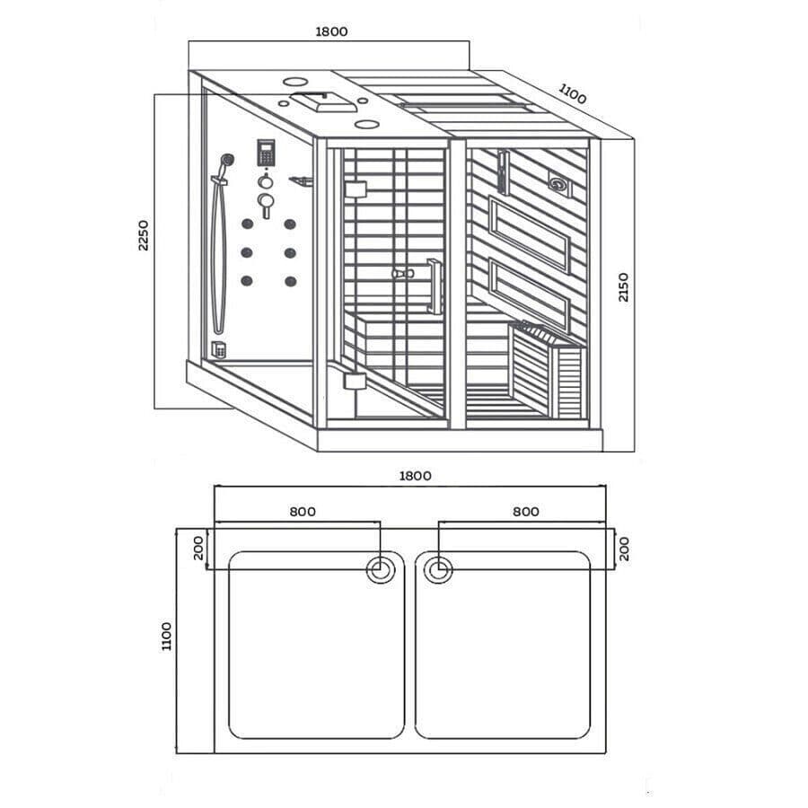 картинка Сауна с душевой кабиной Tiko Helmi 180х110 L белая 