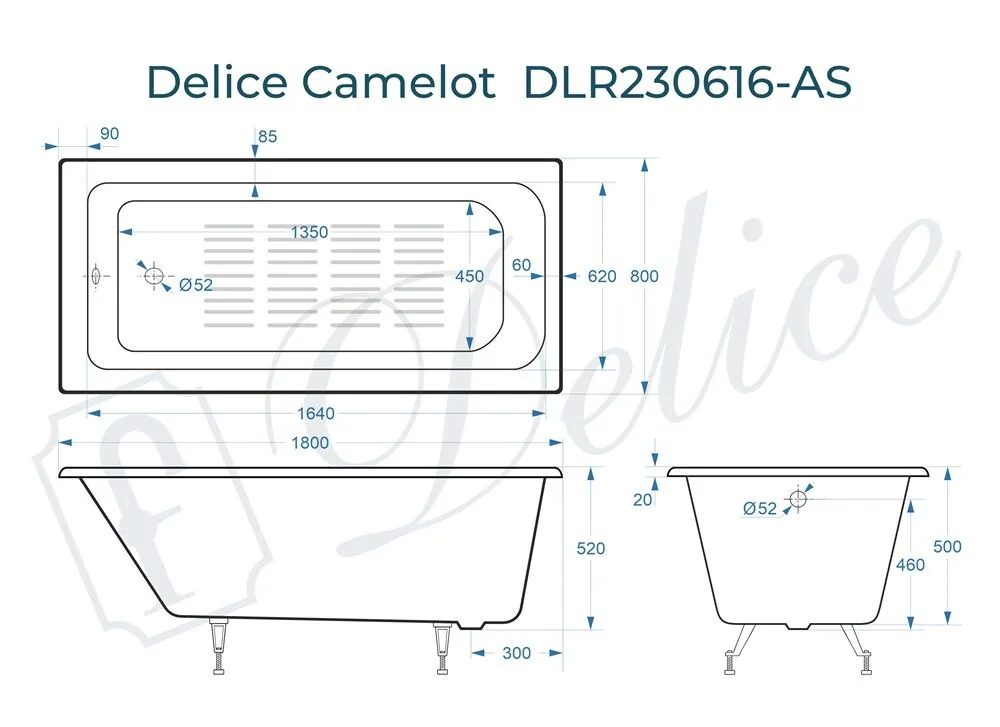 картинка Ванна чугунная Delice Camelot 180х80 с антискользящим покрытием DLR230616-AS 