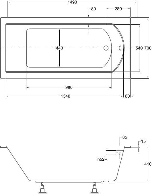 картинка Акриловая ванна Besco Shea Slim 150x70 с каркасом KMP15070 