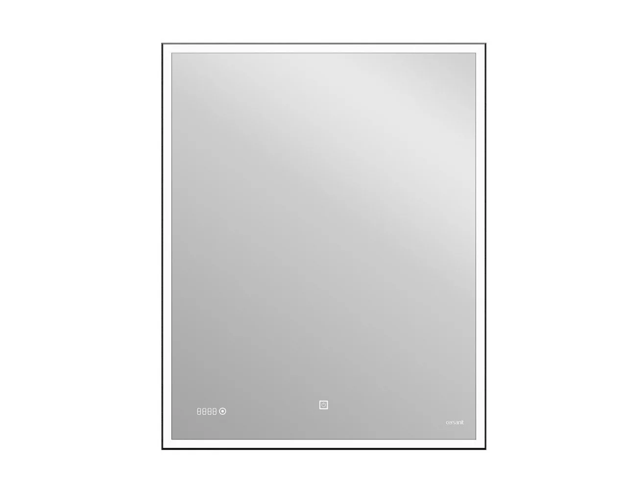 фото Зеркало Cersanit LED 011 design 100x80 с подсветкой часы металл. рамка прямоугольное 