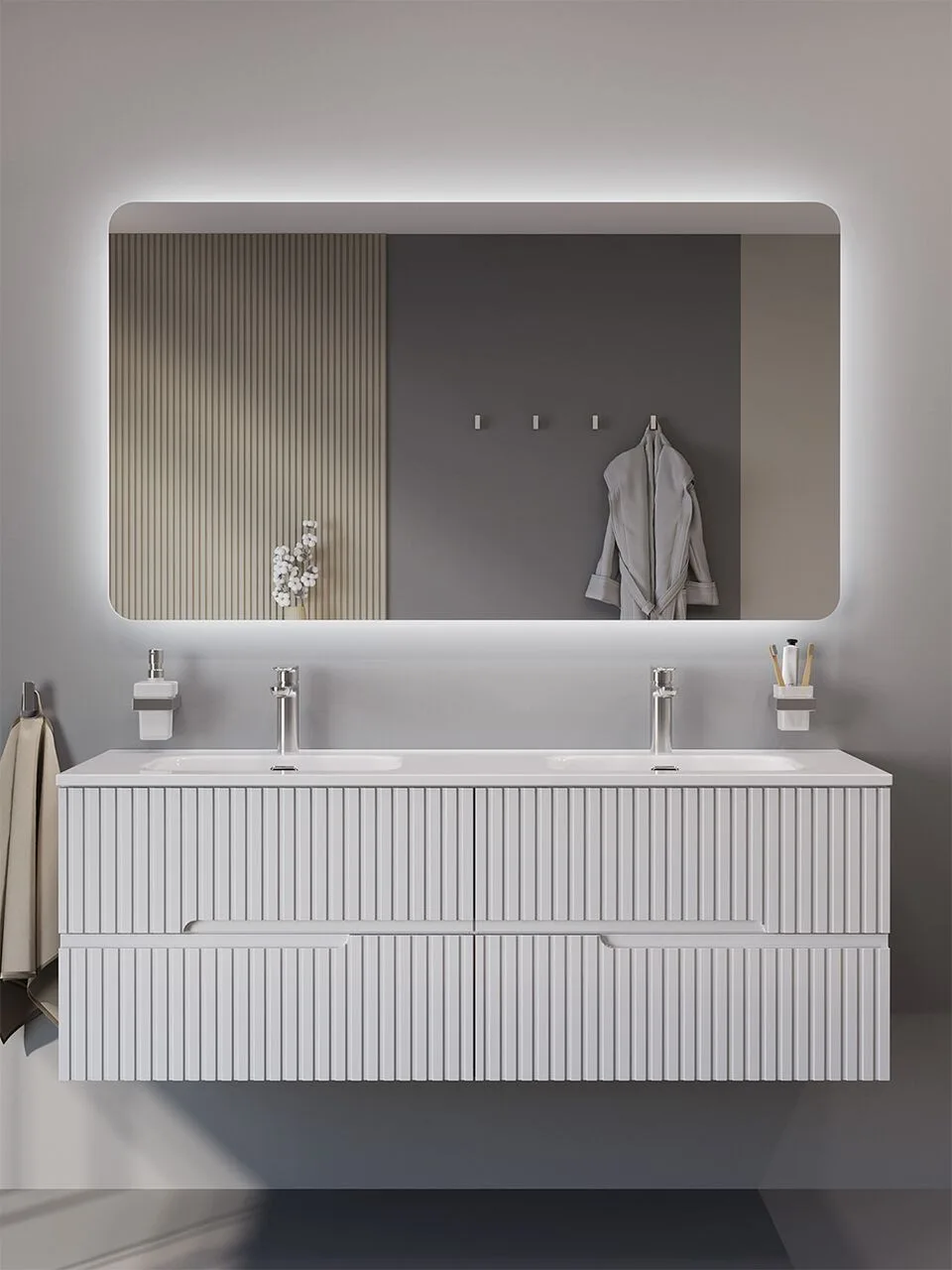 фото Зеркало с интерьерной подсветкой без выключателя Cezares CZR-SPC-DUET-1400-800-LED 12V 220-240V 1400x800x30 