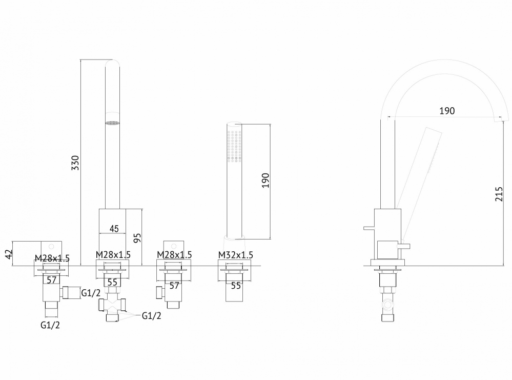 картинка Смеситель ABBER Wasser Kreis AF8113G на борт ванны золото матовое 