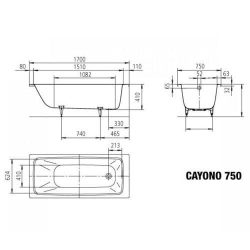 картинка Стальная ванна Kaldewei Cayono 750 с покрытием Anti-Slip и Easy-Clean с ножками 581470000000 