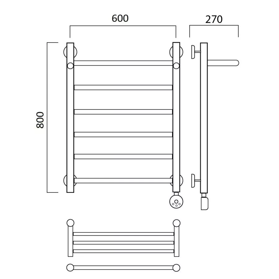 картинка Полотенцесушитель электрический ПРЯМАЯ с полкой 80х60 ПРАВЫЙ Aquanerzh 00-90A8060_R 