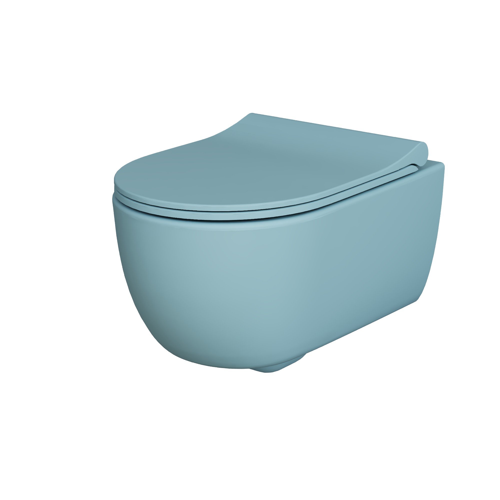 картинка Унитаз подвесной Ambassador Abner 103T20801R матовый голубой с тонкой крышкой 