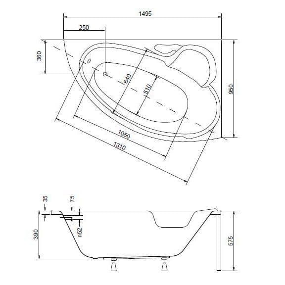 картинка Акриловая ванна Besco Bianka 150x95 P с ножками Stel 