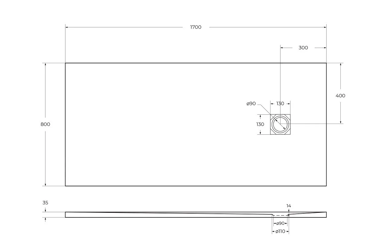 фото Душевой поддон из искусственного мрамора с сифоном BelBagno UNO TRAY-MR-UNO-AH-170/80-35-W-BO 