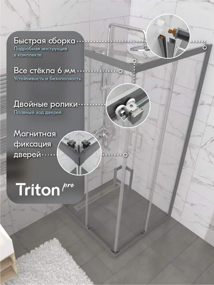 фото Душевое ограждение Triton Фикс-Графит 90х90 квадрат 