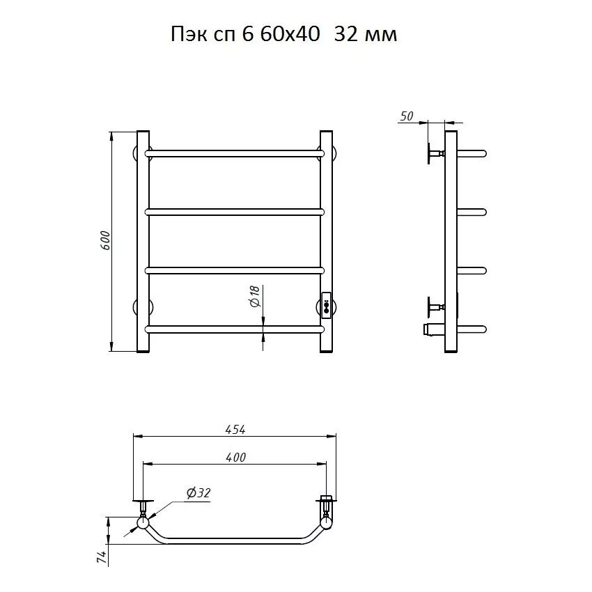 картинка Полотенцесушитель Тругор Пэк сп 6 60х40 32 мм (Пэк сп 6/6040 32) 