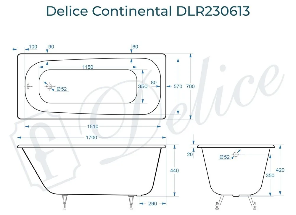 картинка Ванна чугунная Delice Continental 170х70 DLR230613 