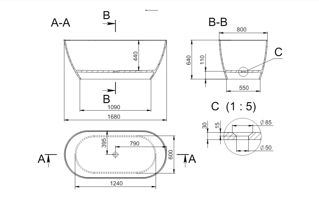 картинка Ванна HOLBI VENUS Nano Concrete  168x80 см 