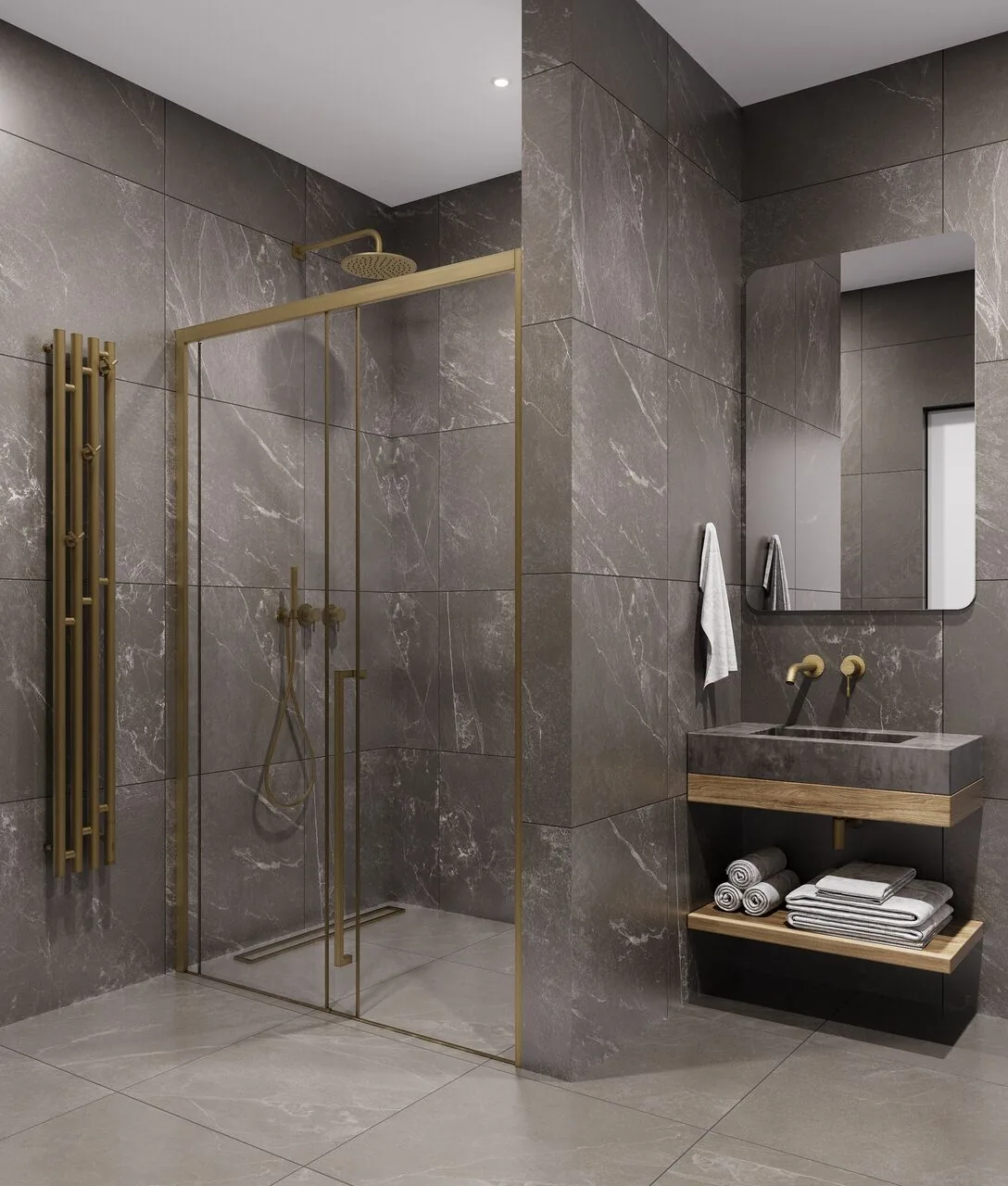 фото Душевая дверь Timo TDSS-120/17C-8R 1200х2000 профиль матовое золото + торцевое стекло TSS-900/17C-8 900х2000 