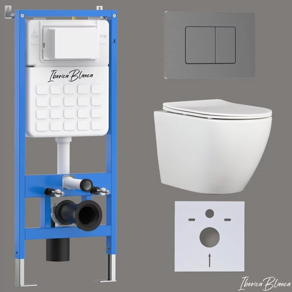 картинка Комплект 3 в 1 IBERICA BLANCA инсталляция с унитазом BILBAO ALTO IB.BLA.234.1B1 клавишей вороненая сталь INOX-C IB.B011.008.000 
