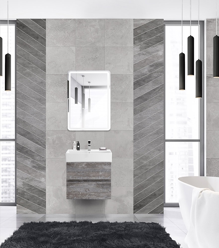 фото Тумба с раковиной подвесная Cezares MOLVENO 46 60 Legno Grigio, раковина белая 