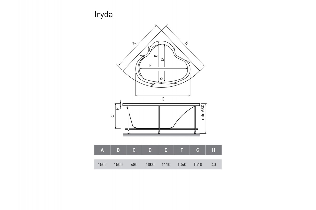 картинка Акриловая ванна Vayer Iryda 150x150 с каркасом и слив-переливом 