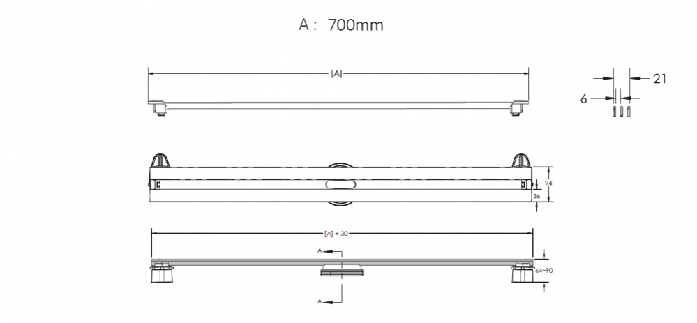 картинка Желоб водосток BERGES SUPER Slim 700, хром глянец, боковой выпуск S-сифон D50 H60 