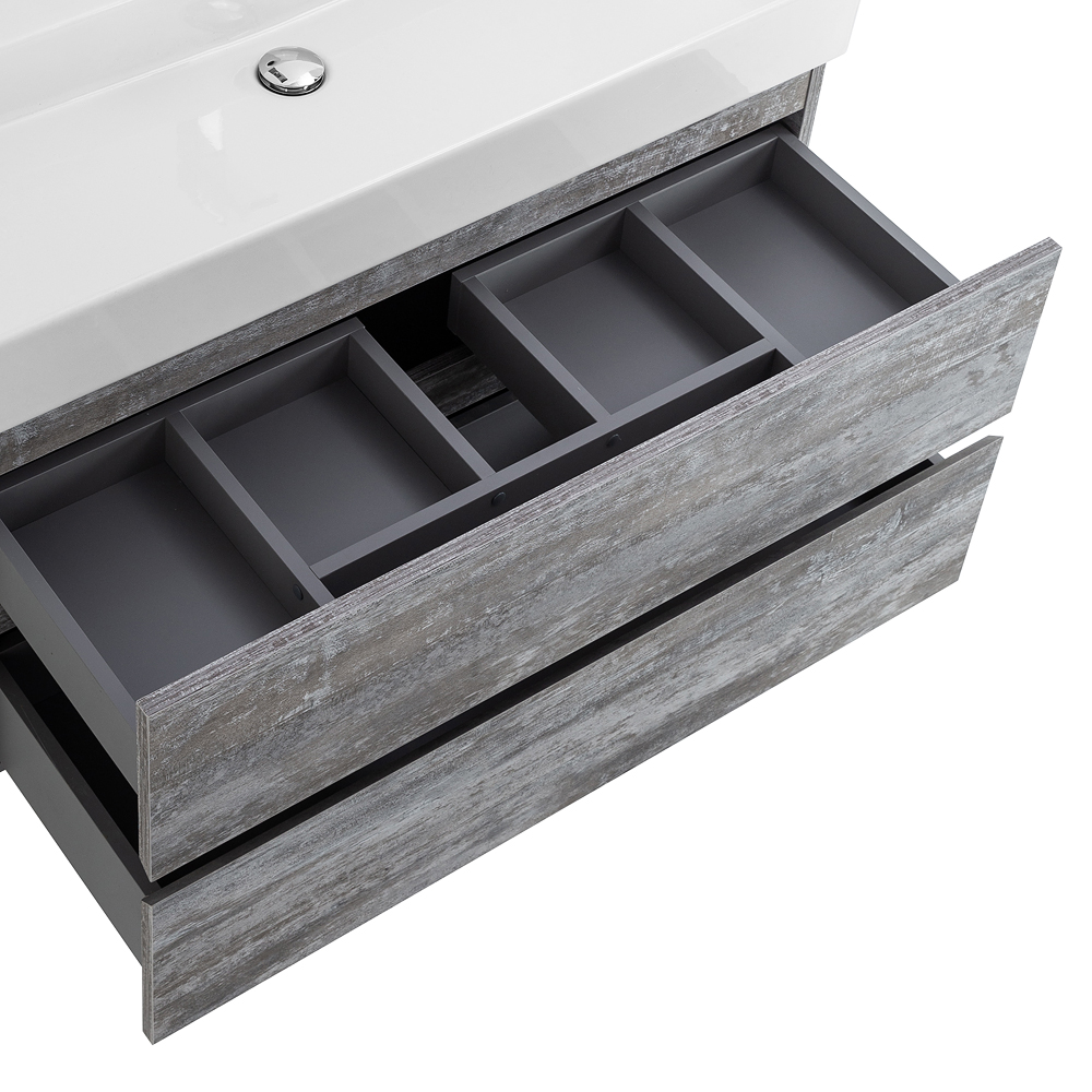 фото Тумба с раковиной подвесная Cezares MOLVENO 46 100 Legno Grigio, раковина белая 