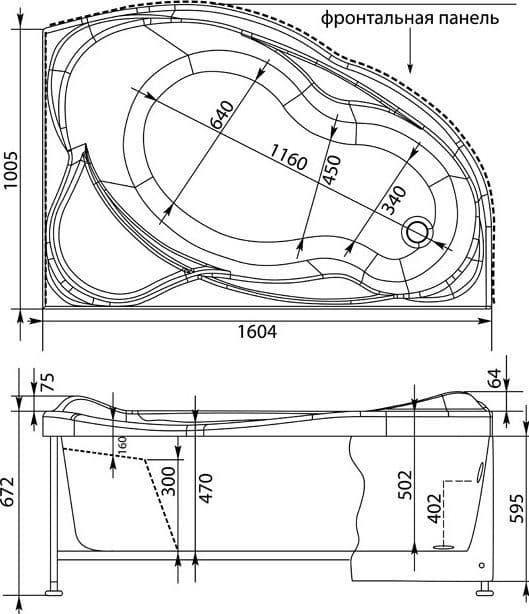 картинка Акриловая ванна Aquanet Jamaica 160x100 R с каркасом 