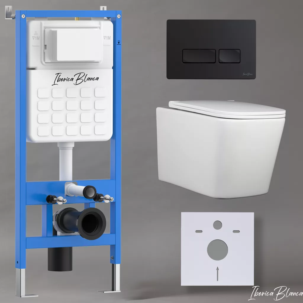 картинка Комплект 3 в 1 IBERICA BLANCA инсталляция с унитазом TOLEDO ALTO IB.TLA.234.1B1 клавишей черный матовый ESTI-R IB.B021.002.000 
