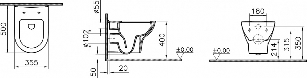 картинка Унитаз подвесной Vitra Zentrum Rim-Ex с крышкой 94-003-009 
