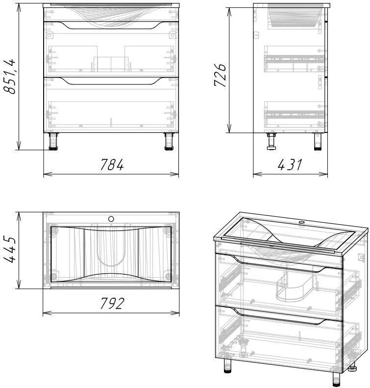 фото Тумба Stella Polar Абигель 80 с раковиной 2 ящика серый цемент с раковиной Milen 80 км 