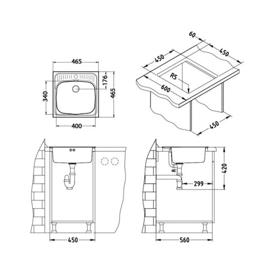 картинка Мойка Alveus BASIC 130 NAT-60 465X465 в комплекте с сифоном 