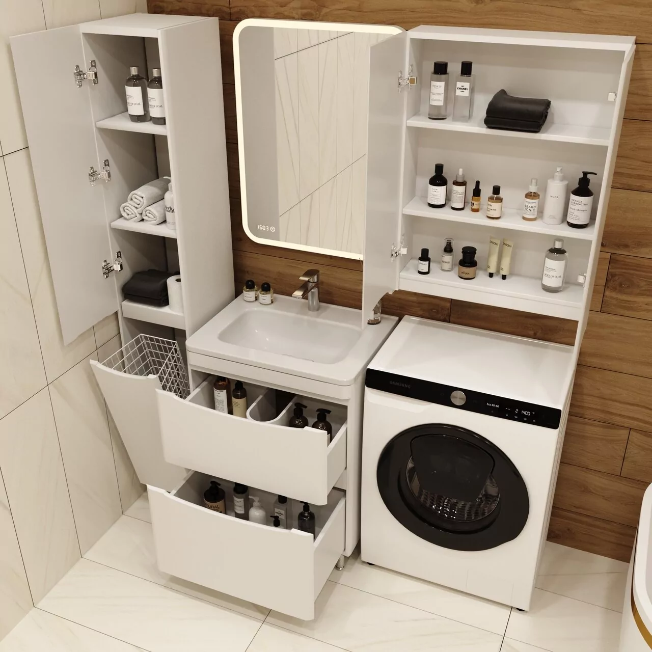 фото Тумба напольная Style Line Бергамо мини 60 2 ящика Люкс антискрейтч белый PLUS 