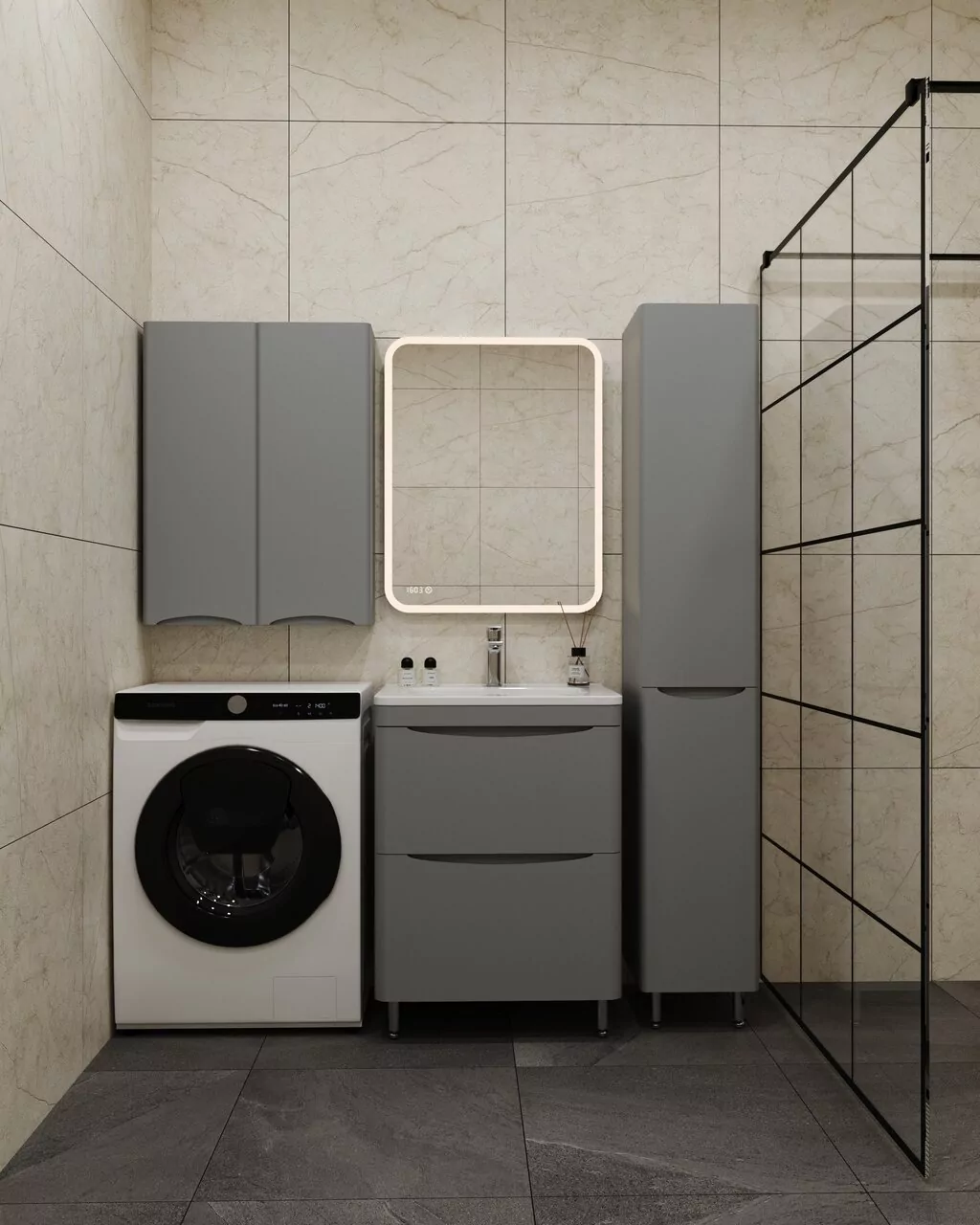 фото Тумба напольная Style Line Бергамо мини 60 2 ящика Люкс антискрейтч серый PLUS 