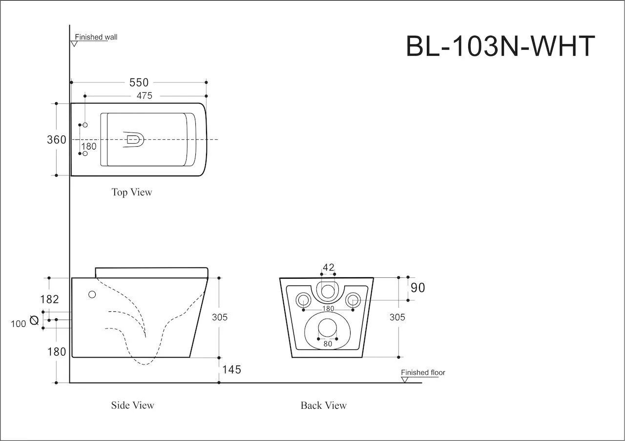 картинка Унитаз подвесной Aquanet Rimless Tavr-W BL-103N-WHT 