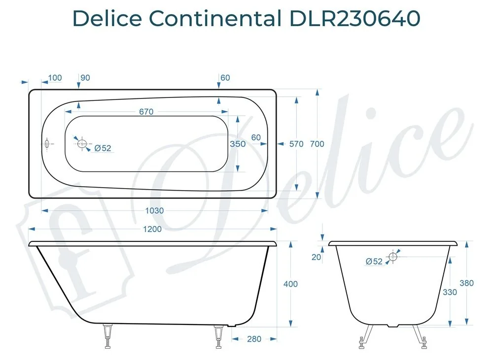 картинка Ванна чугунная Delice Continental 120х70 DLR230640 