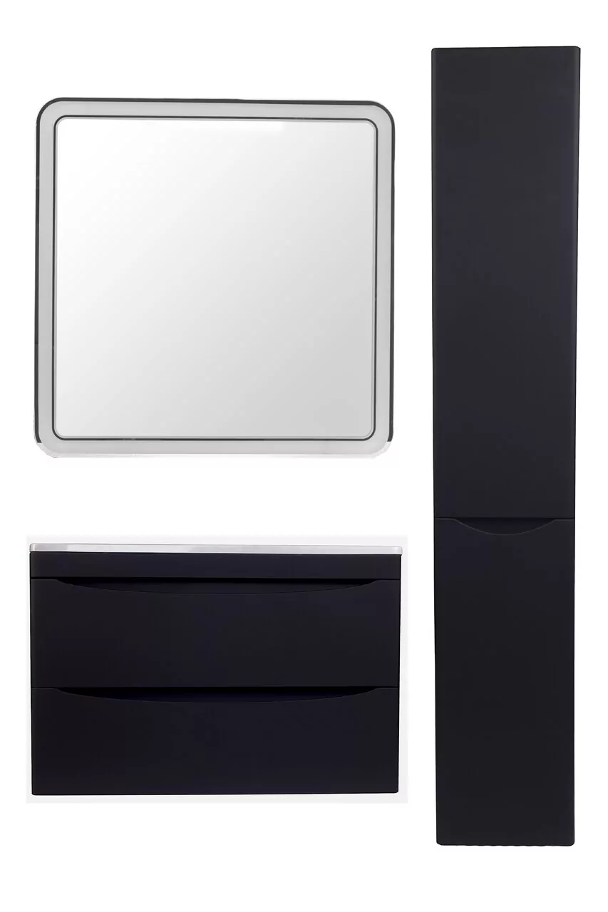 фото Тумба подвесная Style Line Бергамо мини 90 2 ящика Люкс антискрейтч черный PLUS 