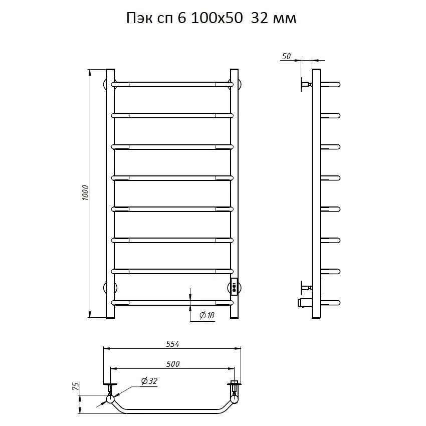 картинка Полотенцесушитель Тругор Пэк сп 6 100х50 32 мм (Пэк сп 6/10050 32) 