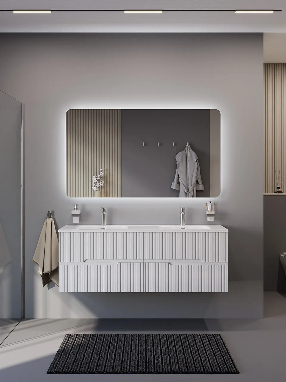 фото Зеркало с интерьерной подсветкой без выключателя Cezares CZR-SPC-DUET-1400-800-LED 12V 220-240V 1400x800x30 