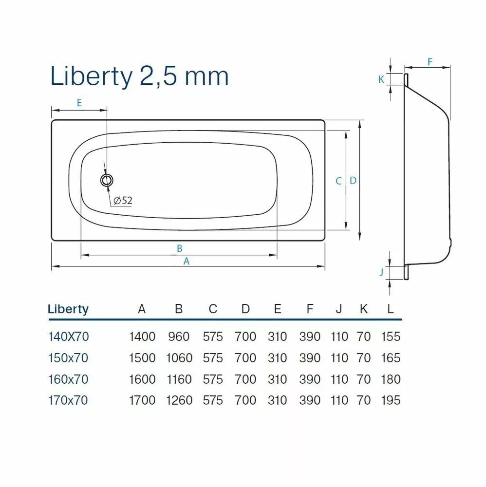 картинка Стальная ванна Koller Pool Liberty 150X70 B50C2200E 