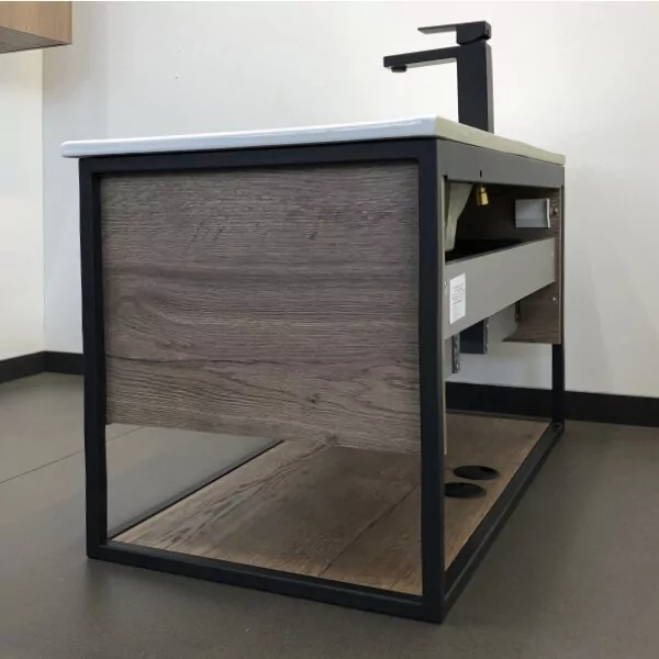 фото Тумба с раковиной Comforty Бонн 90 дуб темный, с раковиной Quadro 90 