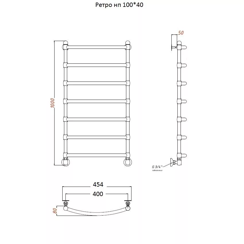 картинка Полотенцесушитель Тругор Ретро нп 100*40 (ЛЦ33 нов) D25 (Ретро/нп10040 D25) 