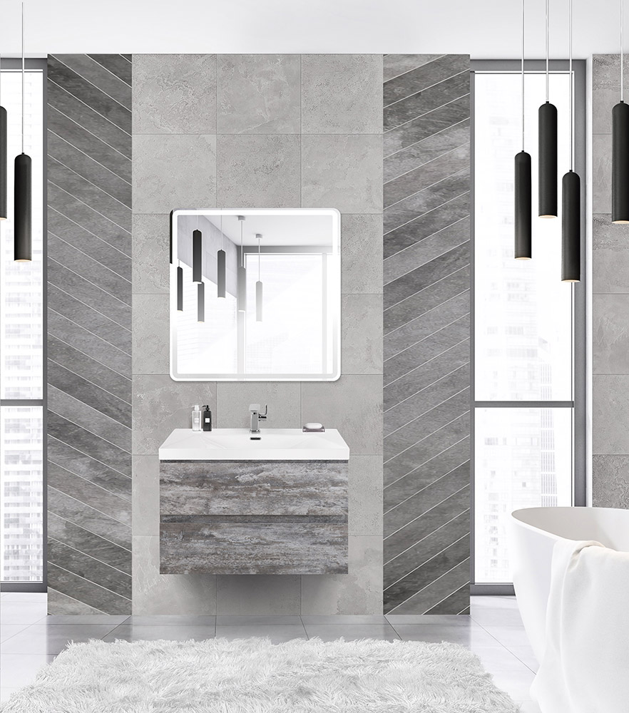 фото Тумба с раковиной подвесная Cezares MOLVENO 46 80 Legno Grigio, раковина белая 
