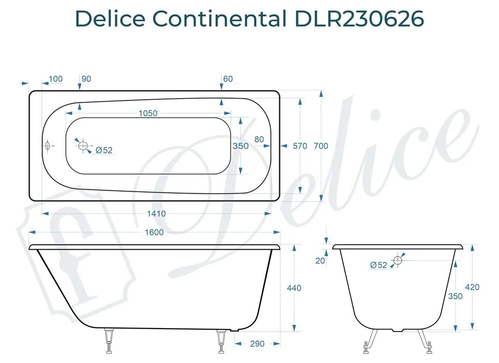 картинка Ванна чугунная Delice Continental 160х70 DLR230626 