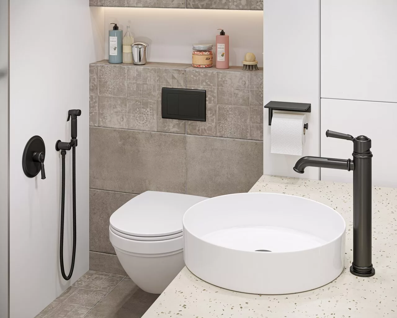 картинка Смеситель встроенный с гигиеническим душем Timo Arisa 5309/03SM черный 