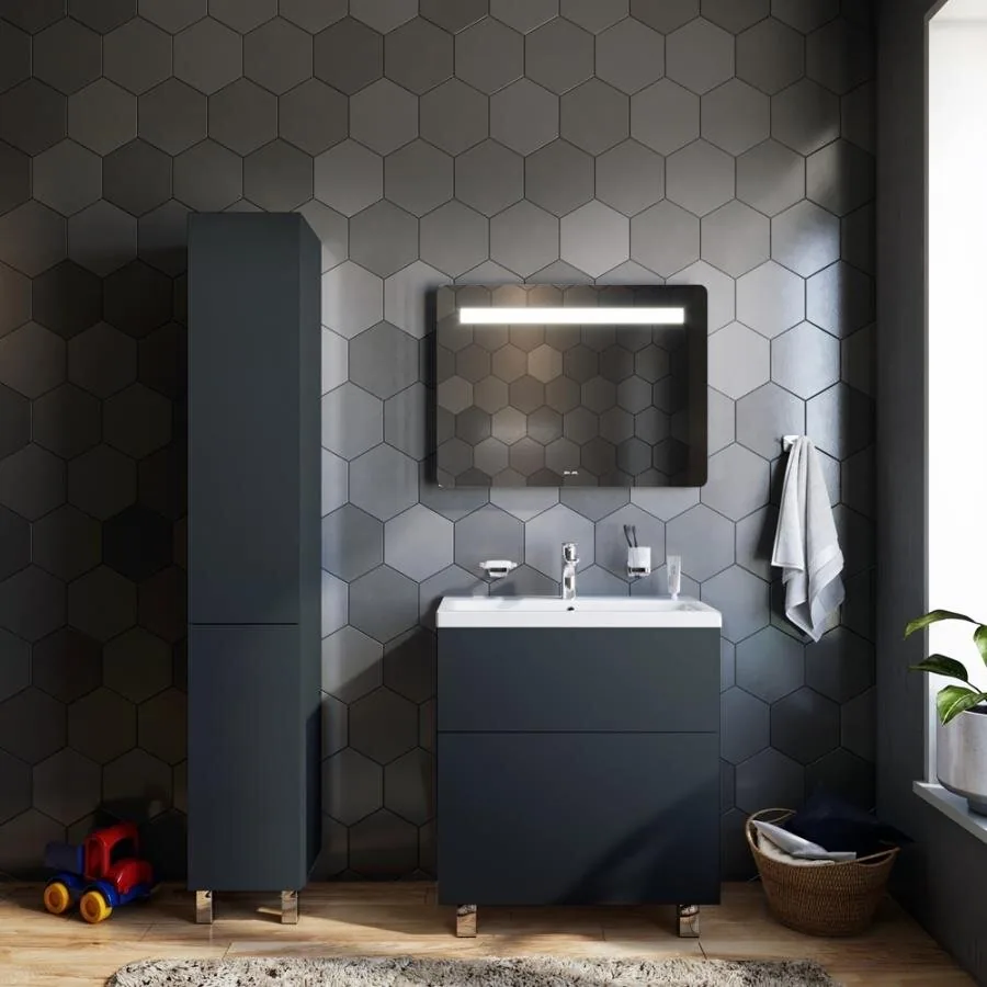 фото Шкаф-колонна AM.PM GEM M90CSR0306GM напольный правый 30 см двери push-to-open графит матовый 