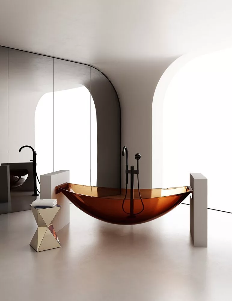 картинка Прозрачная ванна ABBER Kristall AT9704Opal подвесная коричневая 