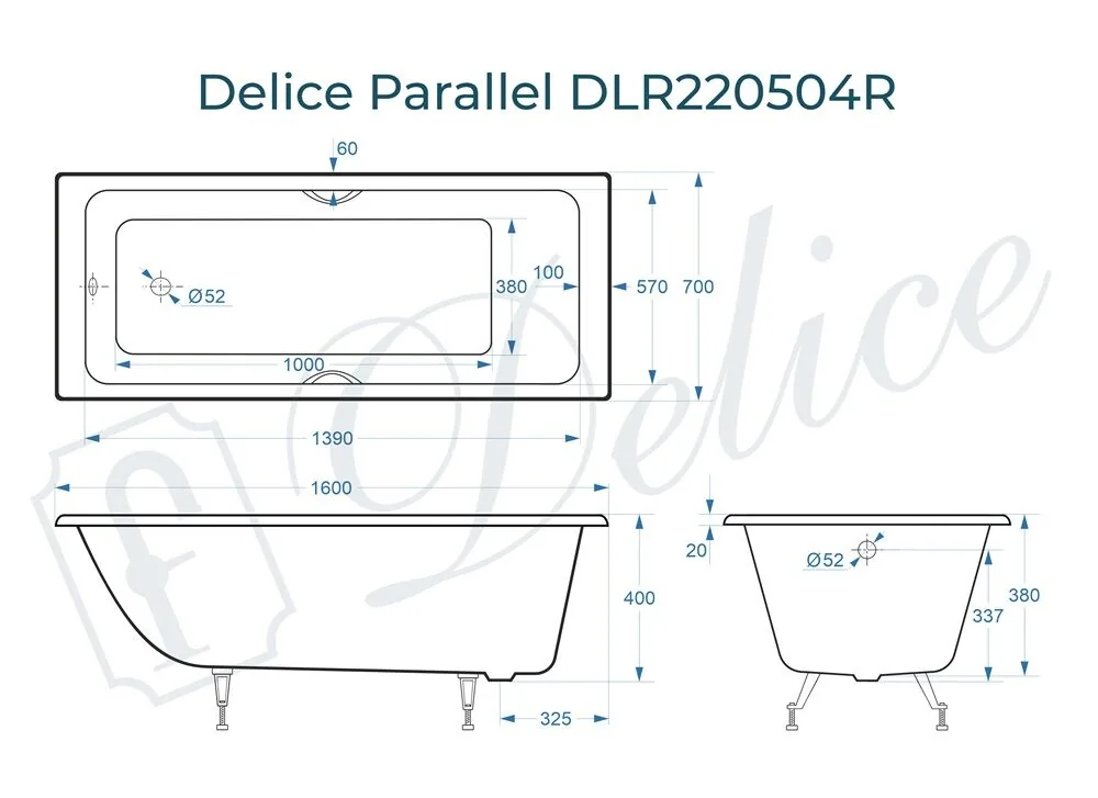картинка Ванна чугунная Delice Parallel 160х70 с ручками DLR220504R 