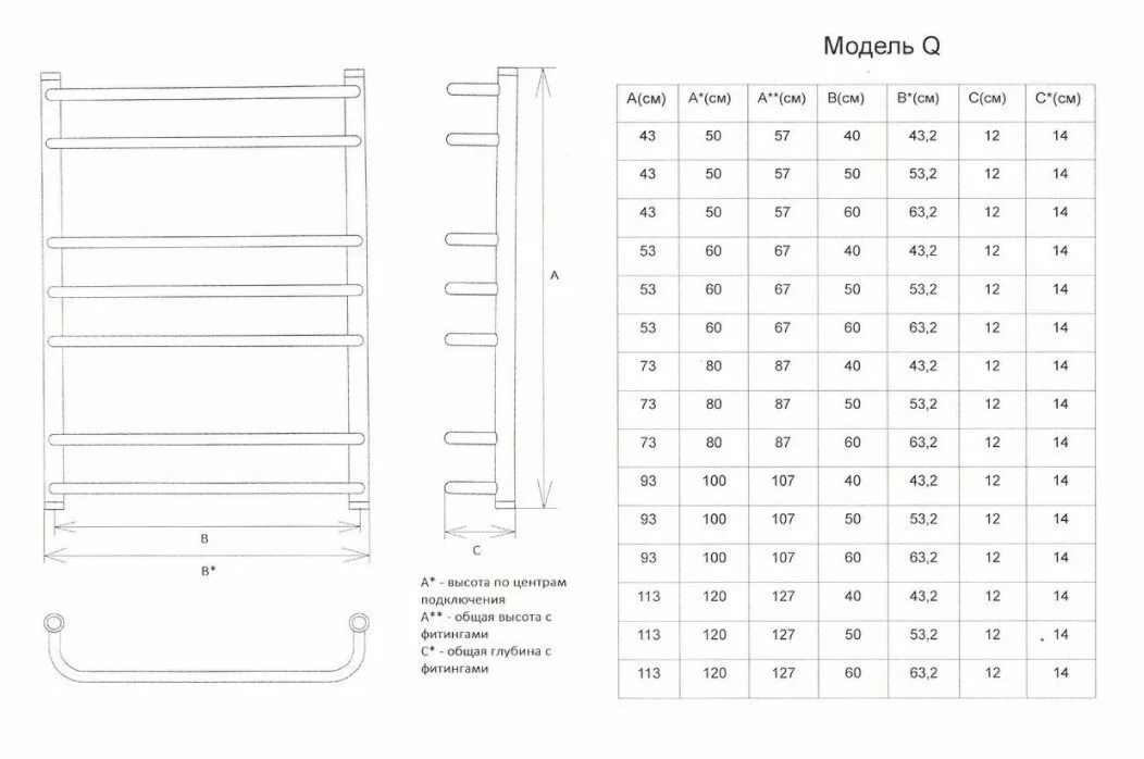 картинка Полотенцесушитель Двин Q 80/50 Водяной / 1"-1/2" К3 Черный матовый (4627152135136) 