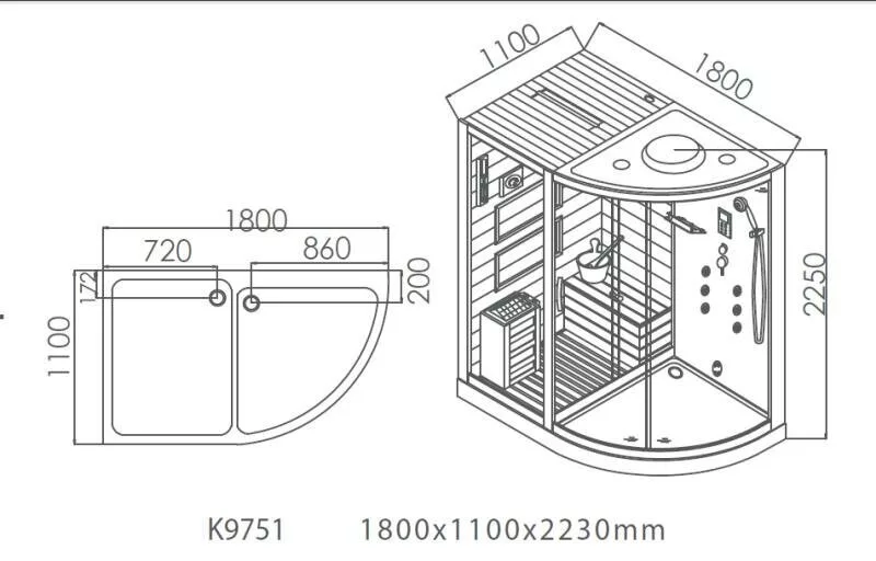 картинка Сауна с душевой кабиной Ceruttispa LUGANO Nero K9751R 180x110, черная 