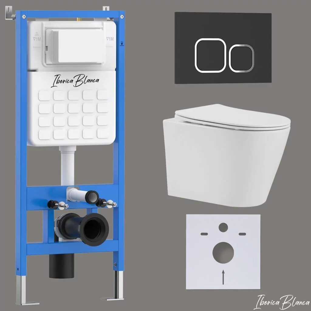 картинка Комплект 3 в 1 IBERICA BLANCA инсталляция с унитазом BURGOS ALTO IB.BRA.231.1B1 клавишей черный матовый ESTI-Q IB.B083.002.000 