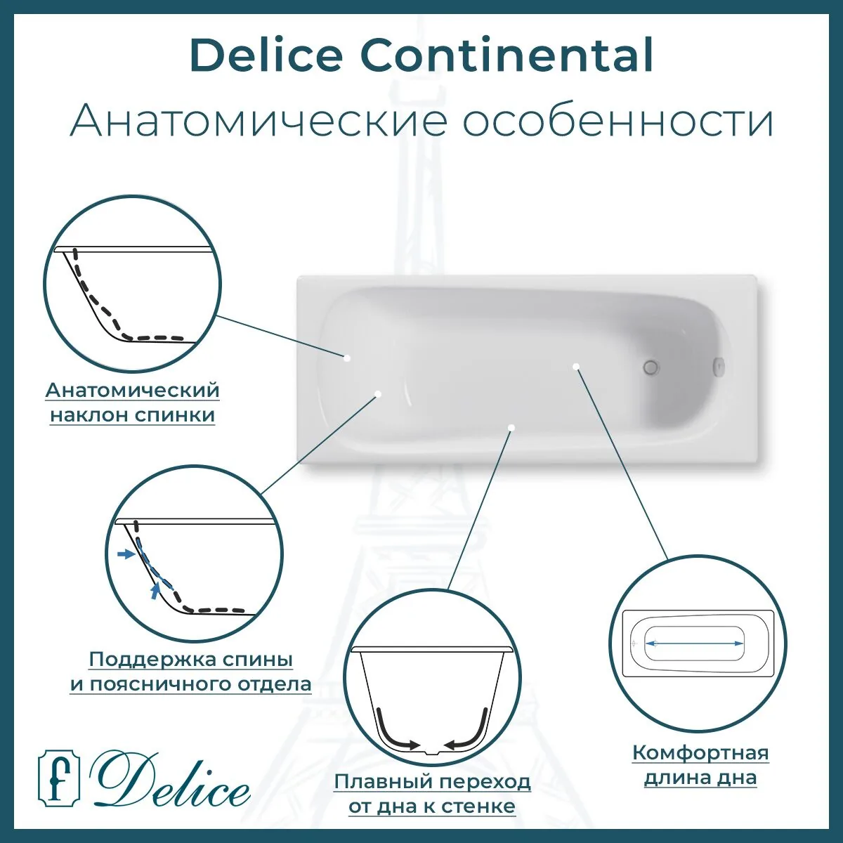 картинка Ванна чугунная Delice Continental 120х70 с антискользящим покрытием DLR230640-AS 