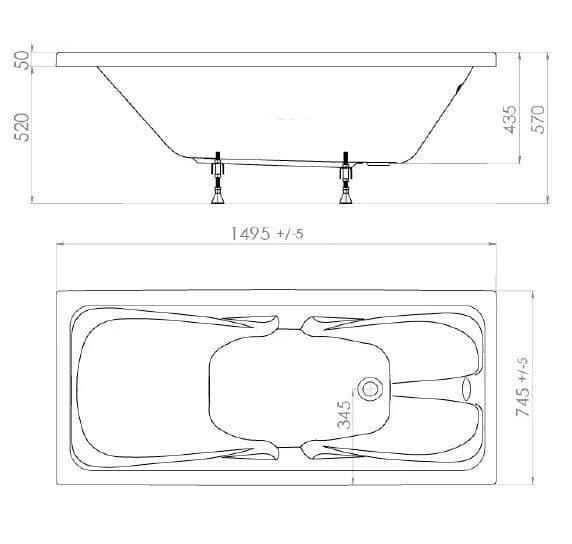 картинка Акриловая ванна Triton Стандарт 150x75 см с ножками Triton Стандарт 