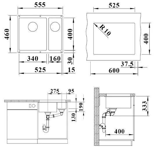 картинка Кухонная мойка Blanco ROTAN 340/160-U антрацит 523077 левая 