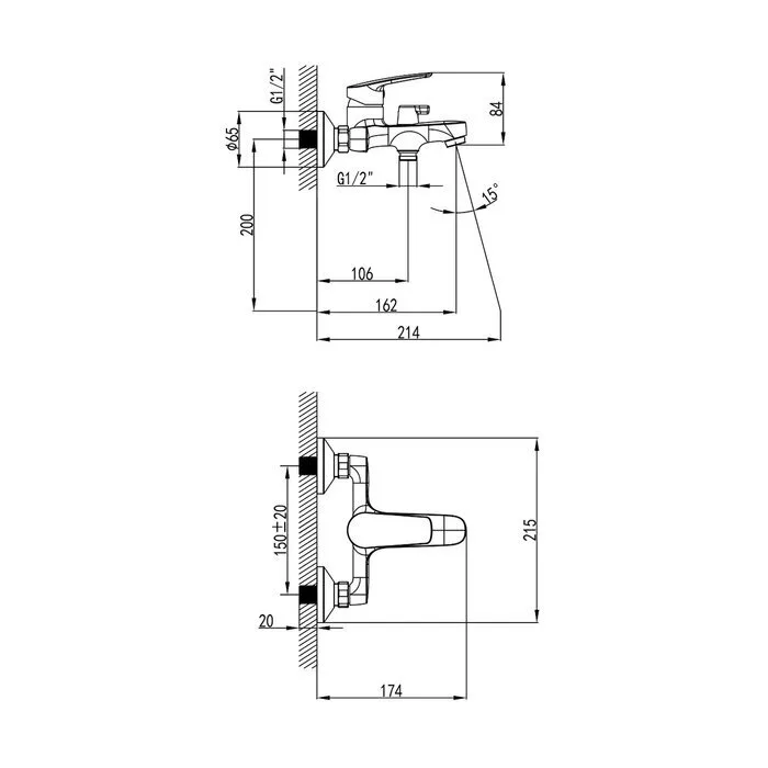 картинка Смеситель Milardo Horizont HORSB02M02 для ванны с душем 