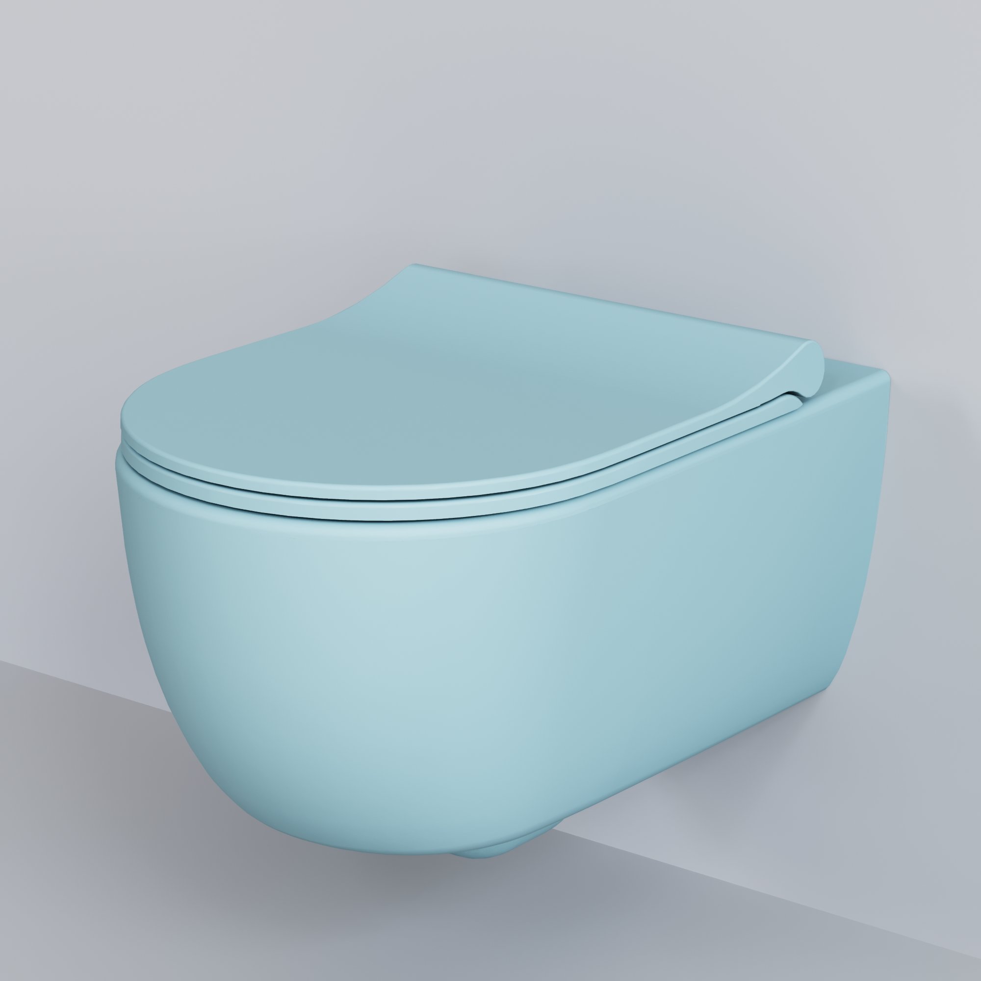 картинка Унитаз подвесной Ambassador Abner 103T20801R матовый голубой с тонкой крышкой 